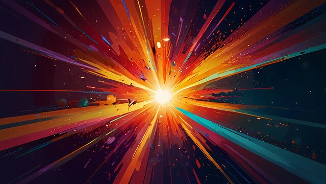 abstract illustration background that captures the moment of an explosion with vibrant, swirling colors and dynamic shapes that convey energy and movement