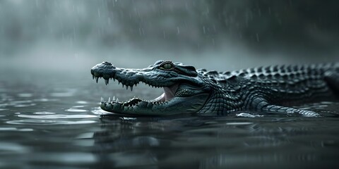 Nile crocodile in murky water with powerful jaws An artistic portrayal. Concept Animal Behavior, Wildlife Photography, Nature Illustration, Underwater Scenes, Predatory Instincts