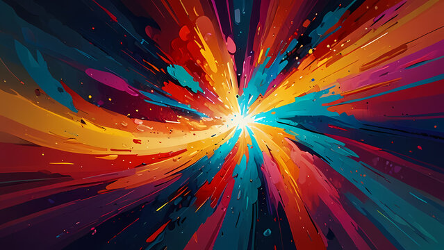 abstract illustration background that captures the moment of an explosion with vibrant, swirling colors and dynamic shapes that convey energy and movement