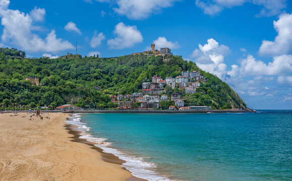  View of Monte Igueldo from La Concha Bay. San Sebastian.