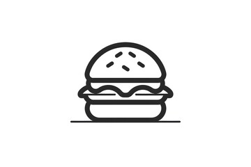Fototapeta premium Minimalist hamburger icon with a tasty burger outlined in black on a white background.