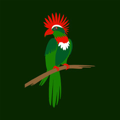 Parrot vector illustration flat style. Parrot on a branch.