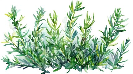 Fototapeta premium a rosemary bush, botanical element, watercolor illustration, vibrant green, isolated on white background