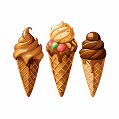 A set of ice cream in a waffle cone Chocolate vanilla caramel Sweets vector illustration (2)