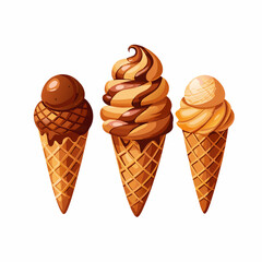 A set of ice cream in a waffle cone Chocolate vanilla caramel Sweets vector illustration (6)