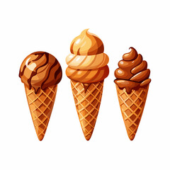 A set of ice cream in a waffle cone Chocolate vanilla caramel Sweets vector illustration (7)