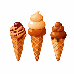 A set of ice cream in a waffle cone Chocolate vanilla caramel Sweets vector illustration (8)