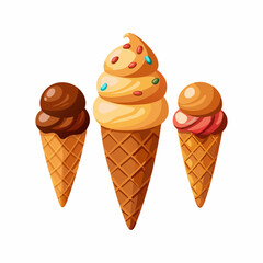 A set of ice cream in a waffle cone Chocolate vanilla caramel Sweets vector illustration (11)