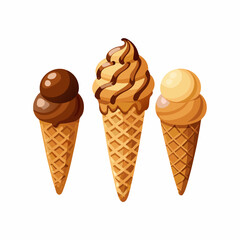 A set of ice cream in a waffle cone Chocolate vanilla caramel Sweets vector illustration (9)