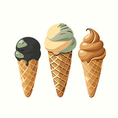 A set of ice cream in a waffle cone Chocolate vanilla caramel Sweets vector illustration (15)