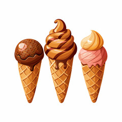A set of ice cream in a waffle cone Chocolate vanilla caramel Sweets vector illustration (17)