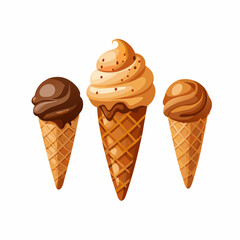 A set of ice cream in a waffle cone Chocolate vanilla caramel Sweets vector illustration (18)