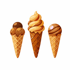 A set of ice cream in a waffle cone Chocolate vanilla caramel Sweets vector illustration (19)