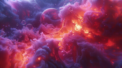 Abstract Bubbles and Fiery Clouds in a Surreal Scene