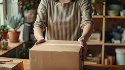Close-up of a Woman's Hands Holding a Brown Package
