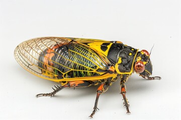 Close-Up of a Periodical Cicada from the Genus Magicauda on White