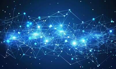 Abstract background with glowing blue network connections and data points. Concepts. technology, communication, internet, big data, science, innovation.
