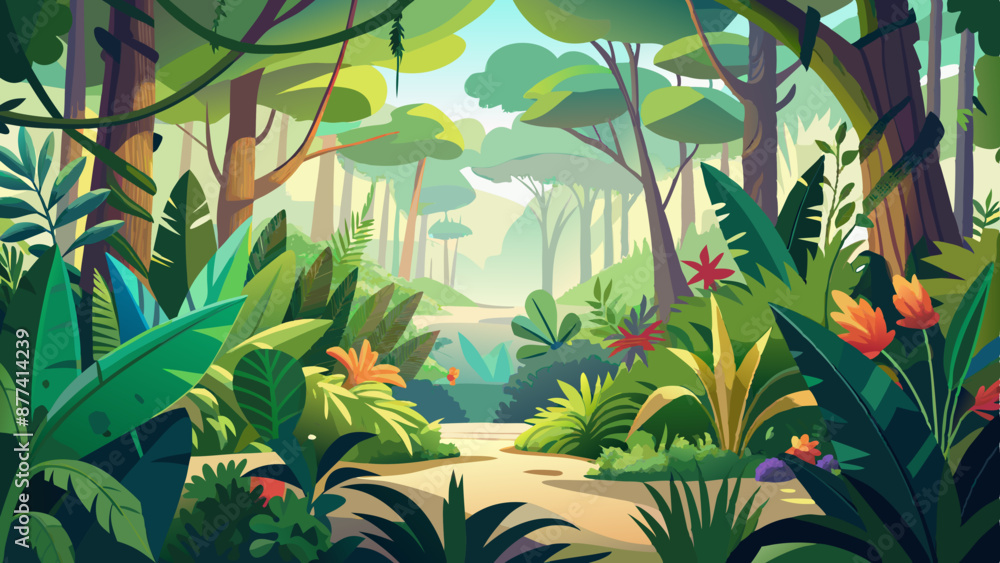 Wall mural jungle plants background illustration