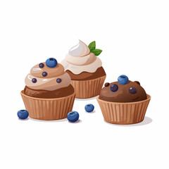 Cupcakes blueberry muffins mint leaf decor whipped cream Homemade pastry sweets vector image (1)