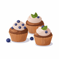 Cupcakes blueberry muffins mint leaf decor whipped cream Homemade pastry sweets vector image (4)