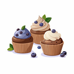 Cupcakes blueberry muffins mint leaf decor whipped cream Homemade pastry sweets vector image (5)
