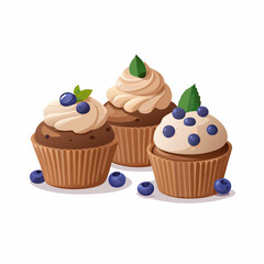 Cupcakes blueberry muffins mint leaf decor whipped cream Homemade pastry sweets vector image (6)