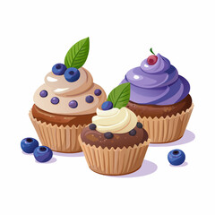 Cupcakes blueberry muffins mint leaf decor whipped cream Homemade pastry sweets vector image (7)