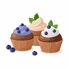 Cupcakes blueberry muffins mint leaf decor whipped cream Homemade pastry sweets vector image (10)