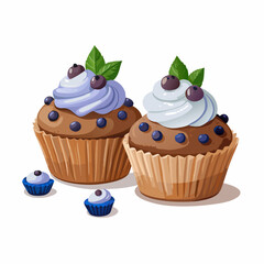 Cupcakes blueberry muffins mint leaf decor whipped cream Homemade pastry sweets vector image (8)