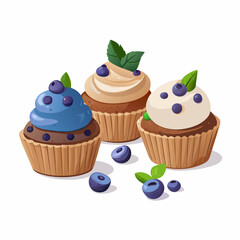 Cupcakes blueberry muffins mint leaf decor whipped cream Homemade pastry sweets vector image (18)