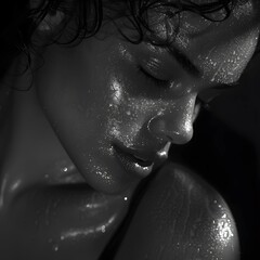 Fantasies, feminine body, plain black background with one spot light on it 