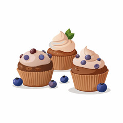 Cupcakes blueberry muffins mint leaf decor whipped cream Homemade pastry sweets vector image (21)
