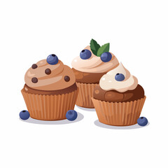 Cupcakes blueberry muffins mint leaf decor whipped cream Homemade pastry sweets vector image (23)