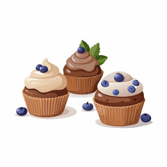 Cupcakes blueberry muffins mint leaf decor whipped cream Homemade pastry sweets vector image (22)