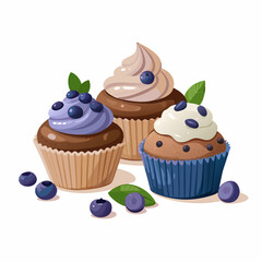 Cupcakes blueberry muffins mint leaf decor whipped cream Homemade pastry sweets vector image (28)