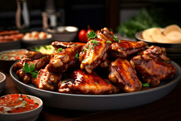 Chicken Wings gegrillt mit Sauce Nahaufnahme