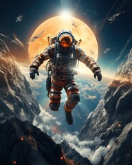 Fototapeta premium Fantasy astronaut exploring a new planet