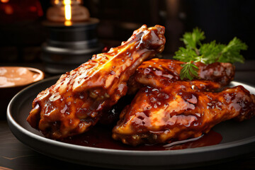 Chicken Wings gegrillt mit Sauce Nahaufnahme