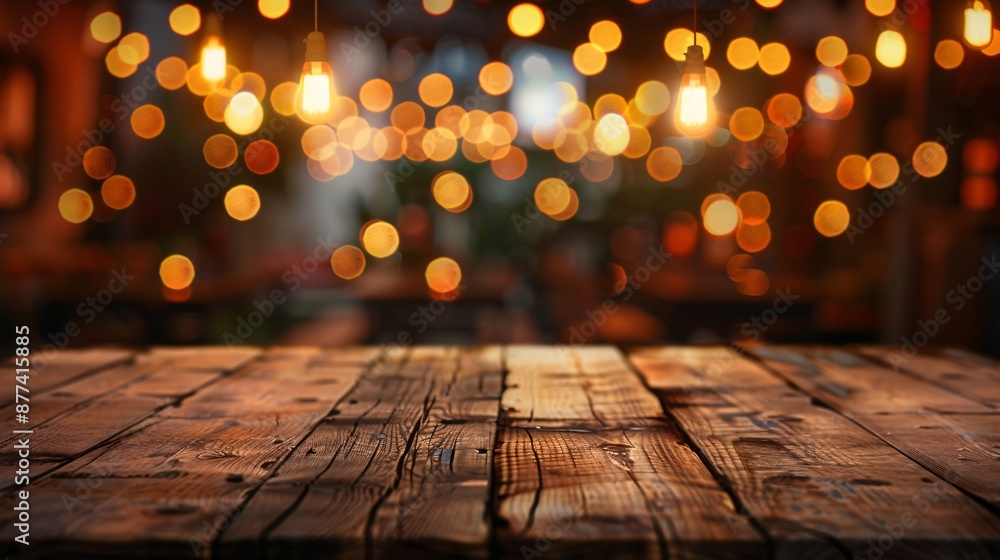 Poster Rustic wooden table placed in front of a subtly blurred environment.