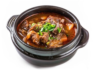 Korean Soup. Traditional Gori Gomtang Oxtail Soup in White Bowl