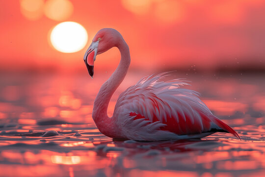 Pink flamingo in Africa. Beautiful extreme close-up.