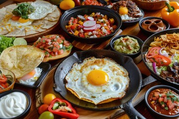Mexican Breakfast Variety: Colourful Mexican Cuisine Dishes on Table
