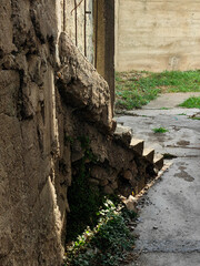 Old Concrete Staircase Illuminated by Sun. Alley Street in the Neighborhood.