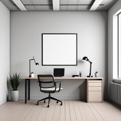 A minimalistic office with clean lines, ergonomic furniture, and Labor Day decor.