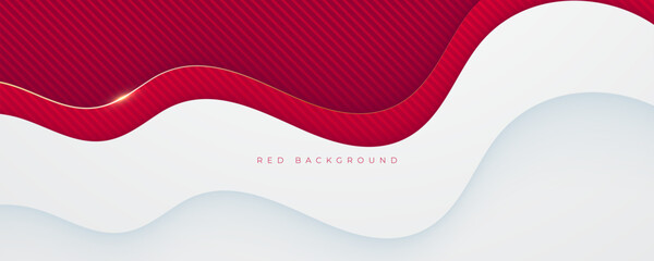 Abstract 3d papercut background red wavy lines texture design vector
