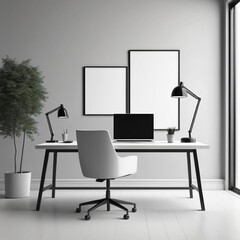 A minimalistic office with clean lines, ergonomic furniture, and Labor Day decor.