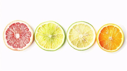 Close-up view of a halved lime among various citrus slices.