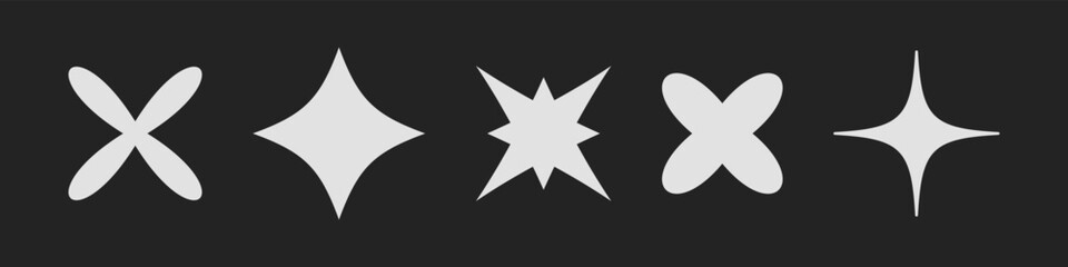 Set of abstract shapes isolated retro futuristic geometric elements in y2k style. Collection trend symbols for template, poster, web, landing page, stickers 