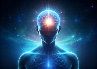 A human head with the brain abstract thought, and a background