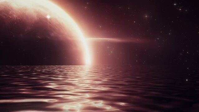 Fantasy Sea Ocean Seascape in Outer Space - Loop Abstract Background Animation